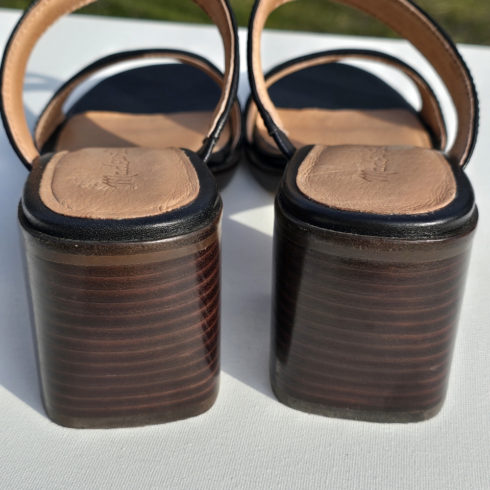 NWT Madewell The Saige Women's Sandals Sz 9 Leather Black Block Heels Slip On - Picture 7 of 14